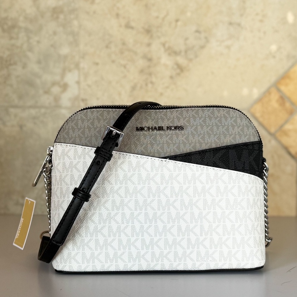 Michael Kors Jet Set Travel Dome Crossbody Bag MK White Multi